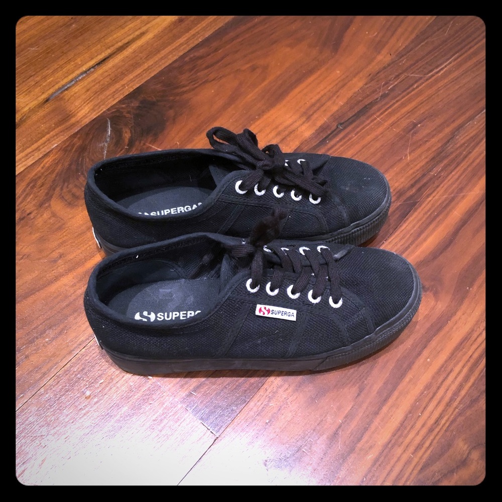 All black platform sneakers